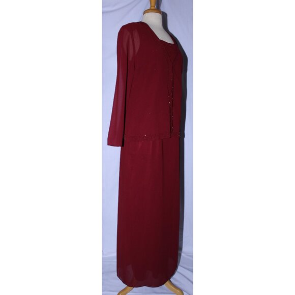 Poly USA #5120 Beaded Chiffon Mother's Gown With Jacket-Size L-BURGUNDY-NWT - Picture 3 of 11
